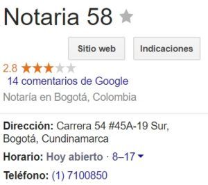 Notaria 58 de Bogotá