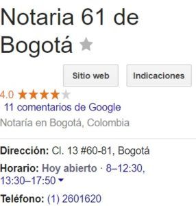 Notaria 61 de Bogotá