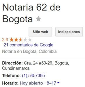 Notaria 62 de Bogotá
