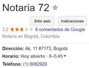Notaria 72 de Bogotá