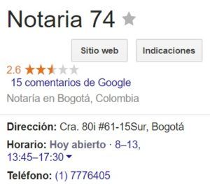 Notaria 74 de Bogotá
