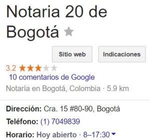 Notaria 20 de Bogotá