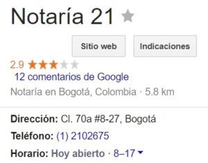 Notaria 21 de Bogotá